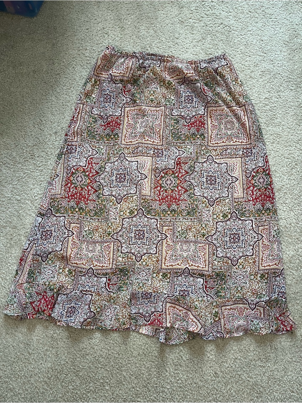 Christopher & Banks Boho Mosaic Flowy Midi Elastic Waist Lightweight Multicolor